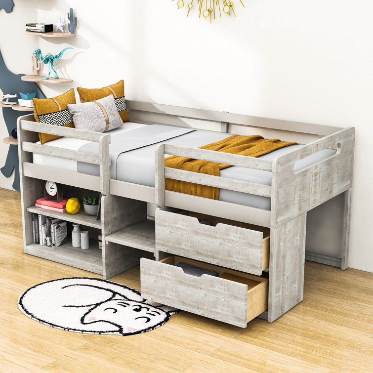 Twin low loft bed shop with storage wayfair